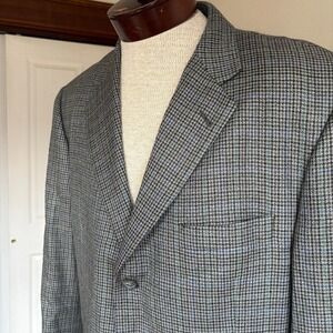Burberry Kensington Blazer Blue Check Sport Coat 3 Button Mens Jacket Sz 44L USA